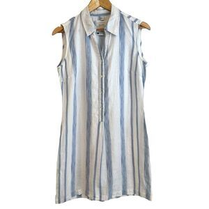 Malvin White and Blue Stripe Linen Sleeveless Mini Shirt Dress Size Small